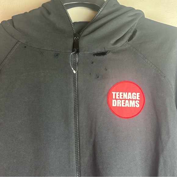 Raf Simons RARE! Black Teenage Dreams Oversized Zipped Distressed Hoodie Sz Med - Picture 6 of 11